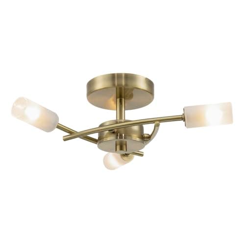 Image of Happy Homewares Contemporary Designer 3-Arm Antique Brass Ceiling Light with Frosted Tubular Glass Shades | 12cm x 38cm | 3 x 5w G9 | Class 2 Double Insulated