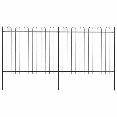Image of vidaXL Garden Fence with Hoop Top Steel 359x150 cm Black