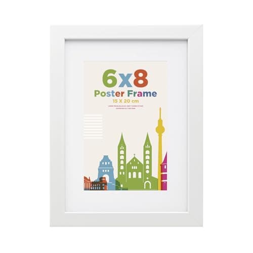 Image of 8x6 Picture Frame with 6x4 Mount, Wooden 15 x 20 cm Frames Featuring Clear Acrylic Glass for Table and Wall Mounting, Perfect for Portrait, Home, Office,White