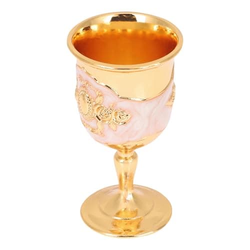 Image of AUTSUPPL Retro Zinc Alloy Wine Goblet with Vintage Embossed Flower Pattern, Easy to Clean Metal Liquor Cup for Cold Or Hot Drinks, for Party and Christmas Celebrations