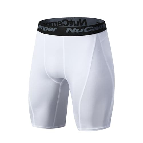 Image of NuCamper Men’s Compression Shorts, Running Base Layer Shorts Mens Quick Dry Tight Dry Sports Shorts, UnderwearShorts for Workout, Cycling, Yoga, Gym White