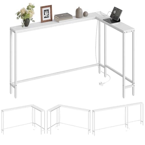 Image of YATINEY Slim Console Table, 180 cm Narrow Sofa Table with Power Outlets, Behind Entryway Table, 3 Assembly Options, for Entryway, White XCT07KWW