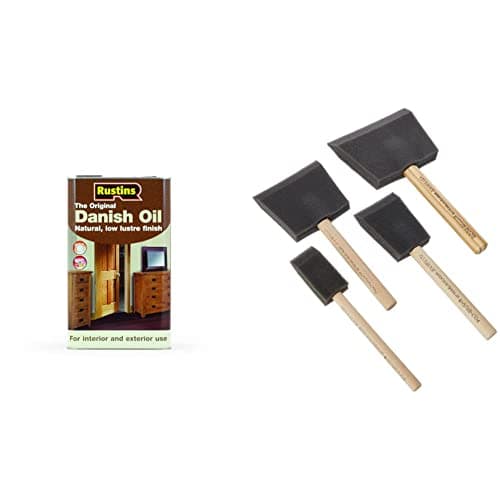 Image of Rustins DANO5000 Original Danish Oil 5 litres & PBRUSHPACK Foam Brushes