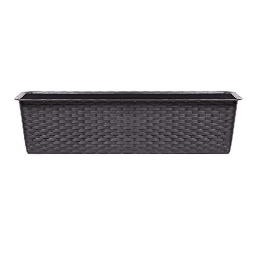 Image of URBNLIVING 2 X Rectangle Rattan Plastic Balcony Flower Plant Garden Herb Planter Décor Pots Set (Brown, 800mm)