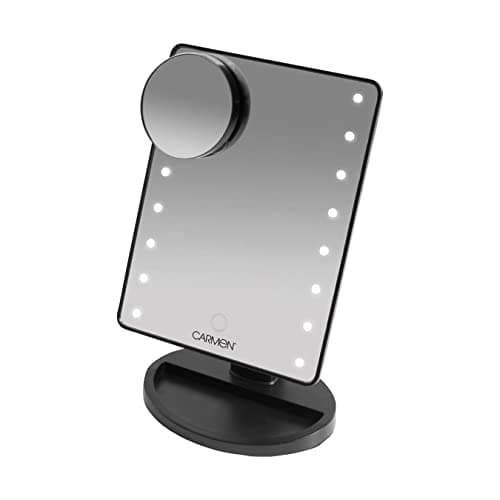 Image of Carmen C85020N Noir LED Illuminated Mirror with 16 LED Lights, 180° Degree Rotating Neck and Integrated Storage Tray, Black