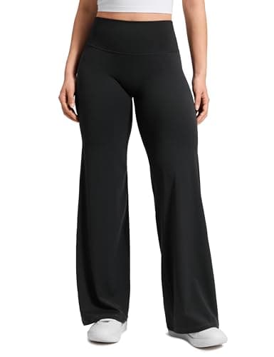 Image of CRZ YOGA Softretch Women's No Front Seam Wide Leg Yoga Trousers 30" - High Waisted Lounge Casual Soft Comfy Straight Leg Pants Black 10