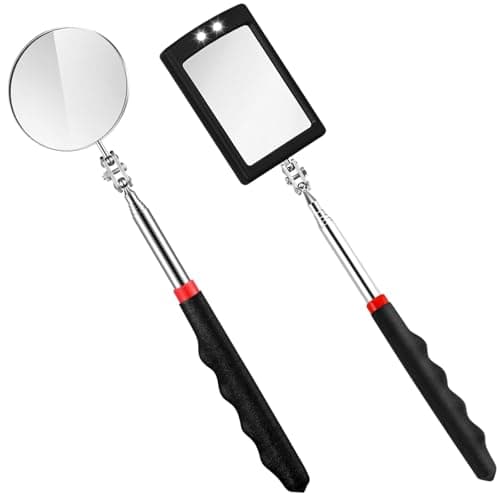 Image of KIKAWORD 2PCS Telescoping Inspection Mirror with LED Light,360° Rotation Extendable Mirror with Extended Handle,for Check Observe Vehicle Small Part,Hard-to-Reach Areas