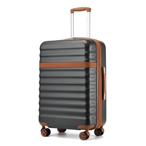 Image of Kono 24 Inch Medium Suitcase Expandable Lightweight Luggage ABS+PC Hardshell Travel Case with 4 Spinner Wheels & TSA Lock (Grey/Brown)