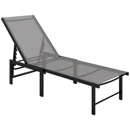 Image of Outsunny Sun Lounger for Garden, 5-Level Adjustable Reclining Sun Lounger Chair, Flat Garden Lounger Sunbed with Texteline Seat, Steel Frame for Patio, Beach, Grey