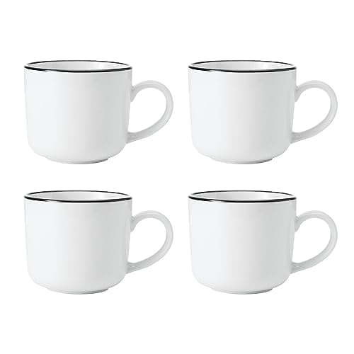 Image of MIKASA Limestone Porcelain Mug Set, 4X Porcelain Mugs with Black Rim for Tea and Coffee, 360ml| Gift Boxed & Dishwasher Safe