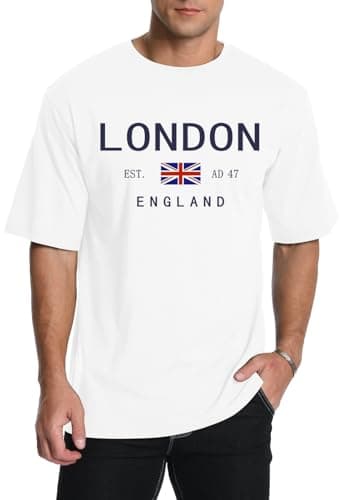 Image of AIYINO London England Est 47 Graphic Mens T Shirt Cotton Crew Neck Casual Tee T Shirts Men UK Women Tops London Style White L