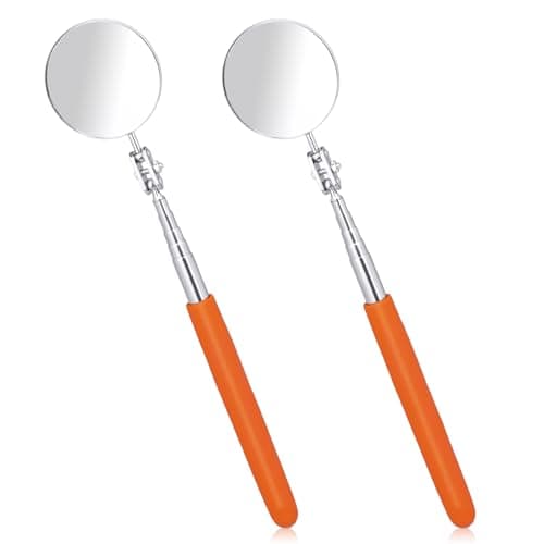 Image of KALIONE 2Pcs Telescoping Inspection Mirror, Flexible Circular Inspection Mirror 360 Rotation with Extended Handle Round Inspection Mirrors for Checking Vehicle Condition(Red,Dia-2 Inch)