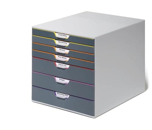 Image of Durable VARICOLOR 7 Drawer Unit - Desktop Drawer Set with 7 Colour Coded Draws - Use as a Document Box, Paper Storage Organiser, etc.