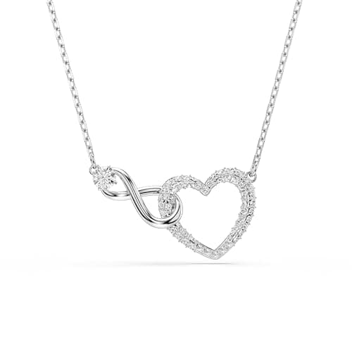 Image of Swarovski Hyperbola Pendant Necklace, Heart and Infinity Motif with Clear Pavé Crystals in a Rhodium-Finished Setting, Part of the Hyperbola Collection