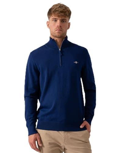 Image of Gant Classic Cotton Half Zip Pullover, Rich Navy, M Men
