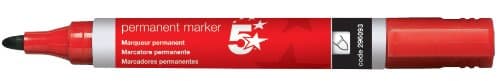Image of 5 Star Office Permanent Marker Xylene/Toluene-free Smearproof Bullet Tip 2mm Line Red [Pack 12]