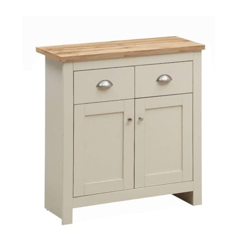 Image of 2-Door, 2-Drawer Sideboard Cabinet - Warm Oak-Effect Top | Versatile Storage Buffet Unit for Dining Room, Kitchen, or Living Room (Cream)