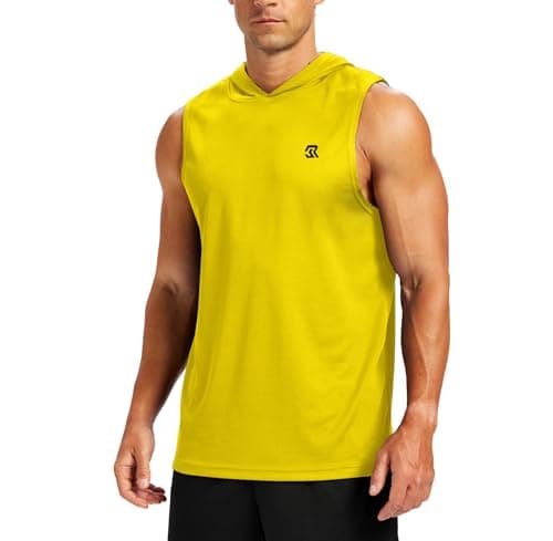Image of Men's Gym Hooded Tank Top Mesh Muscle Vest Bodybuilding Sleeveless Hoodie Workout Training Stringer Quick Dry Fitness Apparel for Weightlifting Running High Breathability Athletic Gear Yellow L