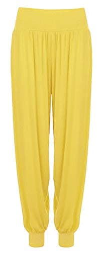 Image of Crazy Girls Womens Hareem Trouser Ladies Plain Baggy Harem Ali Baba Casual Pants (S/M, Yellow)