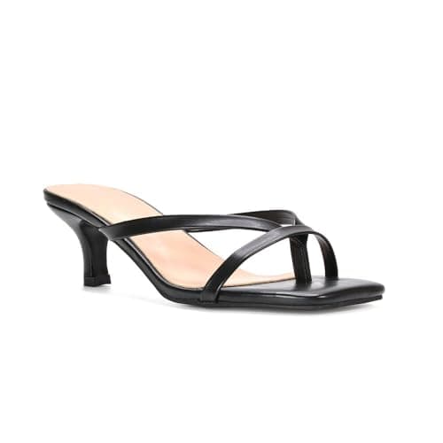 Image of ESSEX GLAM Women's Slip On Kitten Low Heel Sandals Ladies Black Synthetic Leather Open Square Toe Post Strappy Mule Size 3