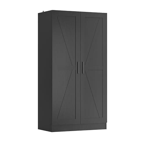 Image of Panana Wooden Storage Kitchen Cupboard, Freestanding 2 Doors Cabinet with Adjustable Shelves Organizer Unit Sideboard for Living Room, Bedroom, Kitchen and Hallway (Black)