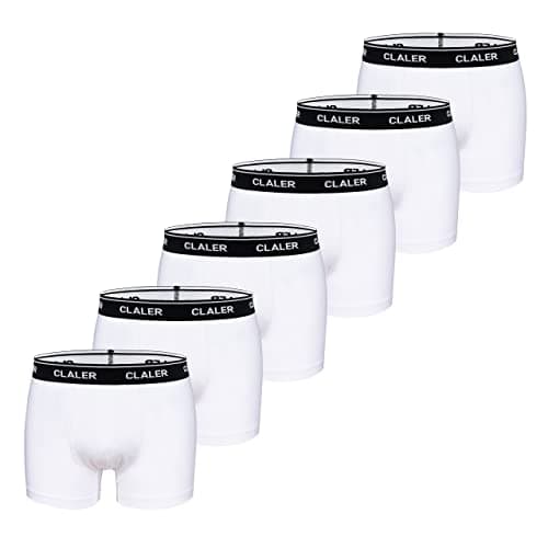 Image of CLALER Men's Boxer Shorts 6 Pack Stretchy Soft Fitted Cotton Mens Trunks Underwear Multipack Breathable Classic Fit Briefs S, M, L, XL, XXL (White ×6, M)