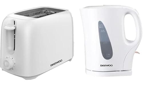 Image of Daewoo Essentials Plastic 1.7 Litre Kettle and 2 Slice Toaster Set White, Breakfast Combo, Fill Roughly 7 Cups in One Boil, Visible Water Window and Variable Browning Controls, Clean Simple Design