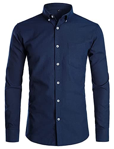 Image of PARKLEES Men's Slim Fit Long Sleeve Smart Casual Button Down Oxford Shirts PZ111 Navy M