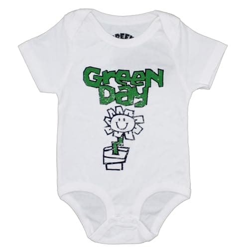 Image of Rock Off Green Day Flower Pot White Babygrow Romper Suit (18-24 Months)