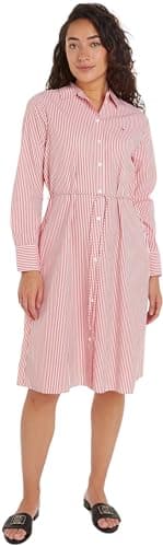 Image of Tommy Hilfiger Women Essential Shirt Dress Knee Length, Red (Ithaka STP/Fierce Red), 32