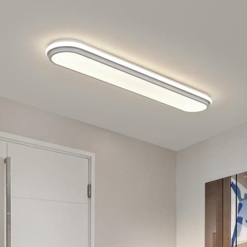 Image of Naroume Smart LED Ceiling Light,92cm Dimmable Modern Metal Linear LED Ceiling Lamp,Flush Mount Wraparound Shape Lighting Fixture with Remote Control for Kitchen Dining Room & Laundry (4-48) x2W