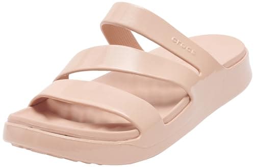 Image of Crocs Women Slide,Getaway Patent Strappy,Pink Caramel,6 UK Women