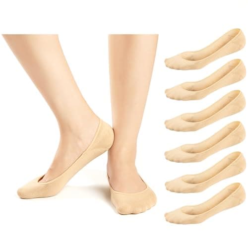 Image of JaosWish Women No Show Socks Ultra Low Cut Liner Socks Non Slip Invisible Socks for Loafer Boat Flats 6 Pairs,Nude Colour,3-5