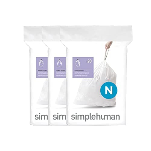 Image of simplehuman CW0262 code N Custom Fit Bin Liner Bulk Pack, White Plastic (3 Pack of 20, Total 60 Liners)