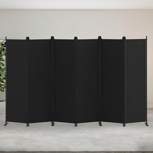 Image of Kokorona 6 Panel Room Divider, 5.8FT Tall Folding Privacy Screen Wall Dividers, Portable Privacy Screen Freestanding Room Divider for Room Separation, Included-Cover Strips, Black, W 335 x H 176 cm