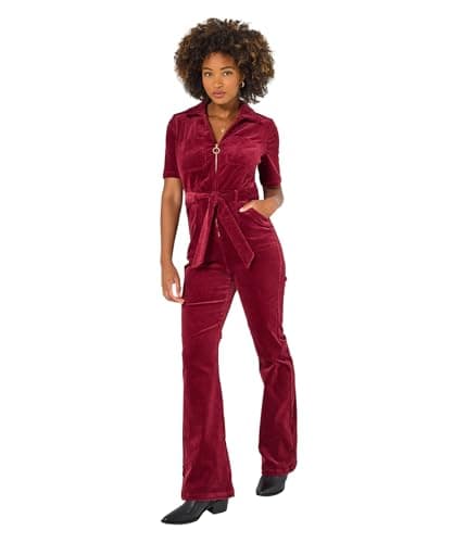 Image of Joe Browns Women's Zip Front Belted Bootcut Cord Jumpsuit, Purple, 18