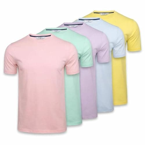 Image of Xact Men’s T-Shirts 5 Pack – 100% Cotton Plain Crew Neck Tees, Regular Fit Short Sleeve Multipack (5-Pack - Pastel Sunshine) L