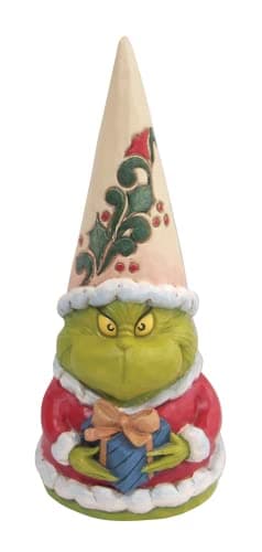 Image of Enesco Jim Shore Dr. Seuss The Grinch Gnome Holding a Gift Figurine, 5.5 Inch, Multicolor