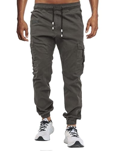 Image of VMSUCIJ Mens Cargo Trousers Joggers for Men UK Work Trousers Outdoor Pants Cotton Chinos Regular Fit Multi-Pocket,Grey 02,S