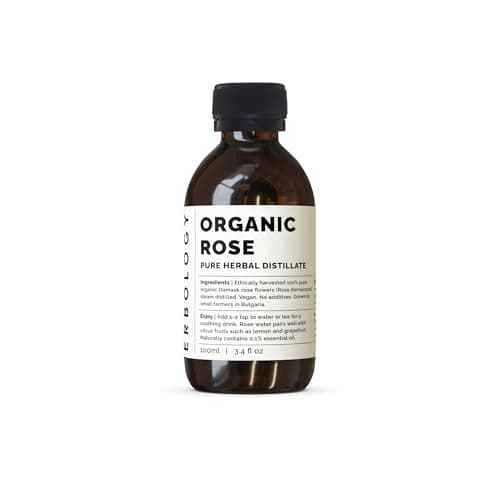 Image of Erbology Organic Rose Water 100ml - Distilled from Damask Rose - Premium Food Grade Hydrolate - Soothes, Hydrates and Calms - Non-GMO - Recyclable Glass Bottle
