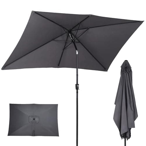 Image of ZealWe Garden Parasol Umbrella, 3x2m Patio Parasols Outdoor Sun Shade with Tilt Crank Handle and 6 Ribs for Patio Beach Pool Lawn Backyard Deck, Grey