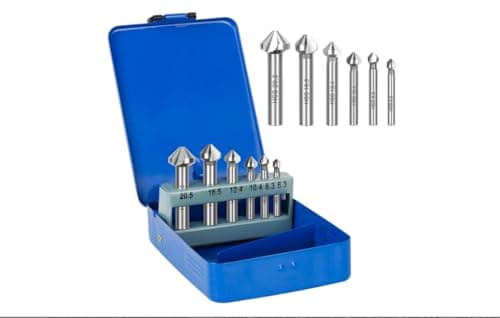 Image of Wincal 6Pcs Countersink Drill Bits Set, HSS 90 Degree Counter Sinker Drill Bits Set, Metal Woodworking Chamfering Cutter, HSS Titanium Coated Chamfer Drill Bit 6.3-20.5mm (Blue Iron Box)