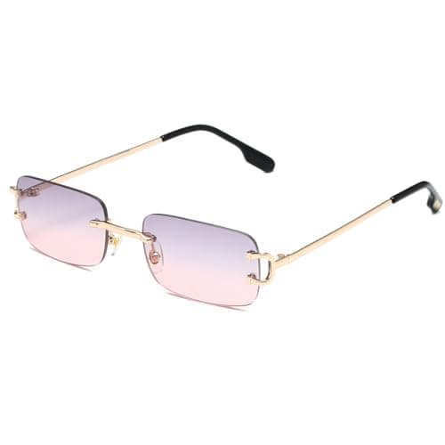 Image of Ggpyyon Rimless Rectangle Sunglasses for Women Men,Retro Frameless Eyewear Sun Glasses(Gold/Gradient Grey Pink)