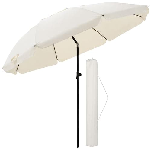 Image of DSL 2m Garden Parasol Umbrella with UV50+ Protection - Tilting Patio Canopy Outdoor Garden Umbrella Parasol with Adjustable Height, Heavy Duty Steel Frame, Sun Shade for Patio, Deck & Poolside - Cream