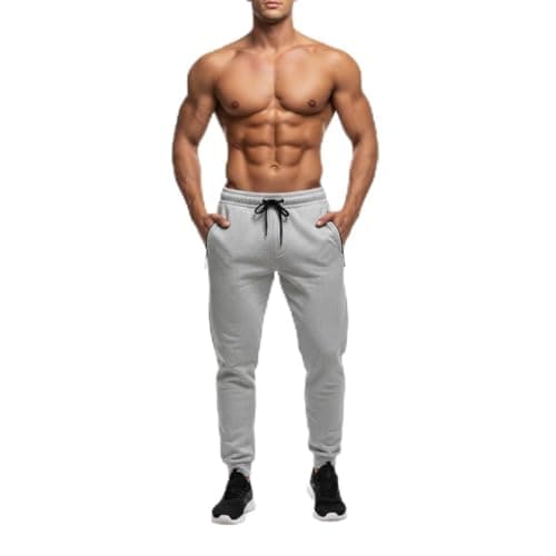 Image of Men’s Fleece Jogger Bottoms – Soft Warm Tracksuit Pants with Elastic Waist & Cuffed Hem – Comfortable Fleece Joggers for Men Casual Gym Loungewear Trousers (UK, Alpha, XL, Regular, Regular, Grey)