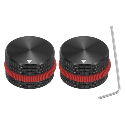 Image of sourcing map 2Pcs Aluminium Potentiometer Knobs, 1/4"(6mm) Volume Audio Control Knobs 15.5mm x 25mm Potentiometer Screw Type for Guitar Bass with Black Dark Red Rubber Ring and Wrench, Black