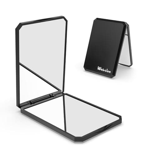 Image of WOBSION Compact Mirror for Purse, Pocket Mirror for Handbag & Travel, Small Makeup Mirrors with Magnification, Portable, Folding, Handheld, Gifts for Women, Black