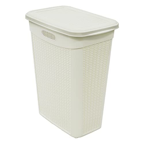 Image of JVL 43L Knit Design Slim Loop Plastic Laundry Basket, White, H:55 x W:46 x D:29cm Approx,13-365WH