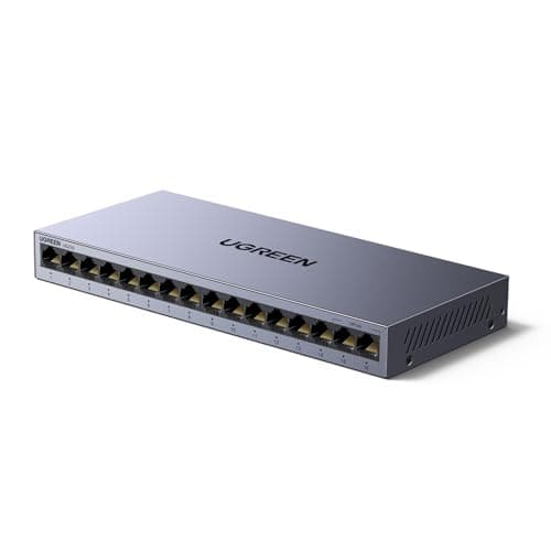 Image of UGREEN 16 port Network Switch,High-speed Gigabit Ethernet Splitter,Metal Case,Desktop & Wall-Mounting Ethernet Switch Hub,Plug & Play LAN Switch for TV/Laptop/Switch/Router/Monitor