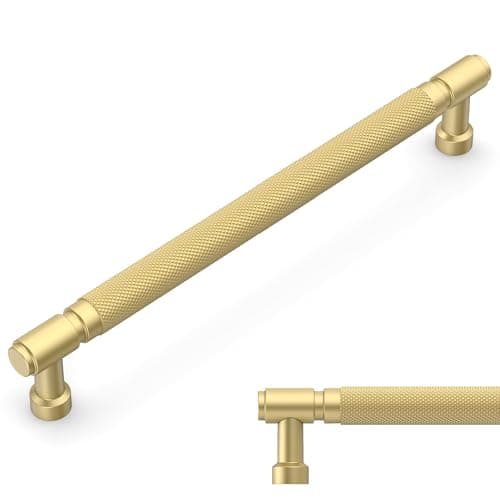 Image of Amerdeco 10 Pack Gold knurled Cabinet Pulls 7.5 Inch(192mm) Hole Center Drawer Pulls Cabinet Hardware Kitchen Cabinet Handles for Bathroom AM032